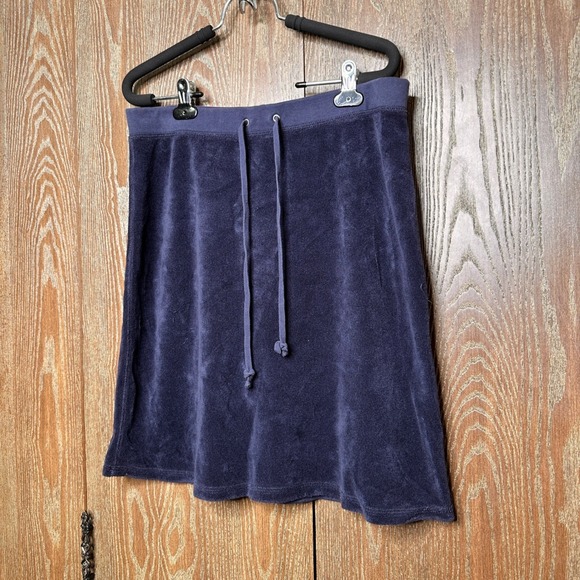 Vintage Juicy Couture Velour Mini Skirt Drawstring Waist Y2K Navy Blue Small - Picture 2 of 7